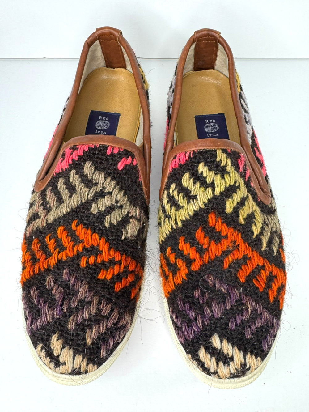 Res Ipsa Slip On Sneakers Mens Size 10 Colorful Aztec Kilim Wool Geometric Boho